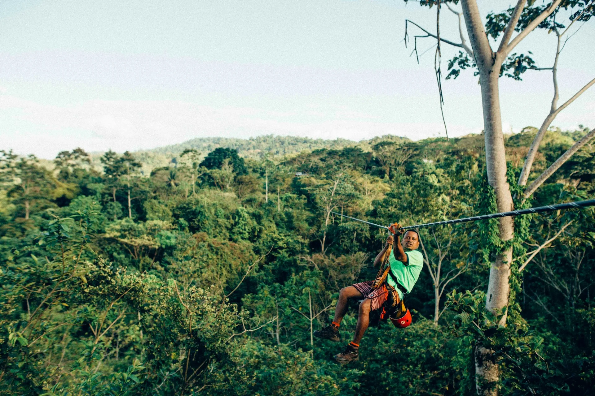 Aktivitas zipline di atas kawasan hutan